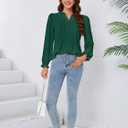 Womens Puff Long Sleeve Tops Henley V Neck Pleated Button Down Shirts Tunic Dress Blouses Business Casual Outfits (Green, S)