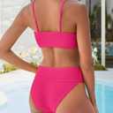 ANRABESS Womens Bikini Sets, High Waist Tummy Control Swimsuits,Ribbed Textured 2 Piece Bathing Suits,Cheeky Beach Swimwear (Pink, M)