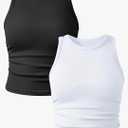 OQQ Women's 2 Piece Tank Tops Crew Neck Sleeveless Basic Stretch Casusal Yoga Crop Camis Size L