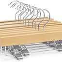 Nature Smile 11.8'' Kids Baby Toddler Children Solid Wooden Pants Hangers, Trousers Bottom Hangers with 2-Adjustable Clips Anti-Rust Hook Pack of 10 (Natural)