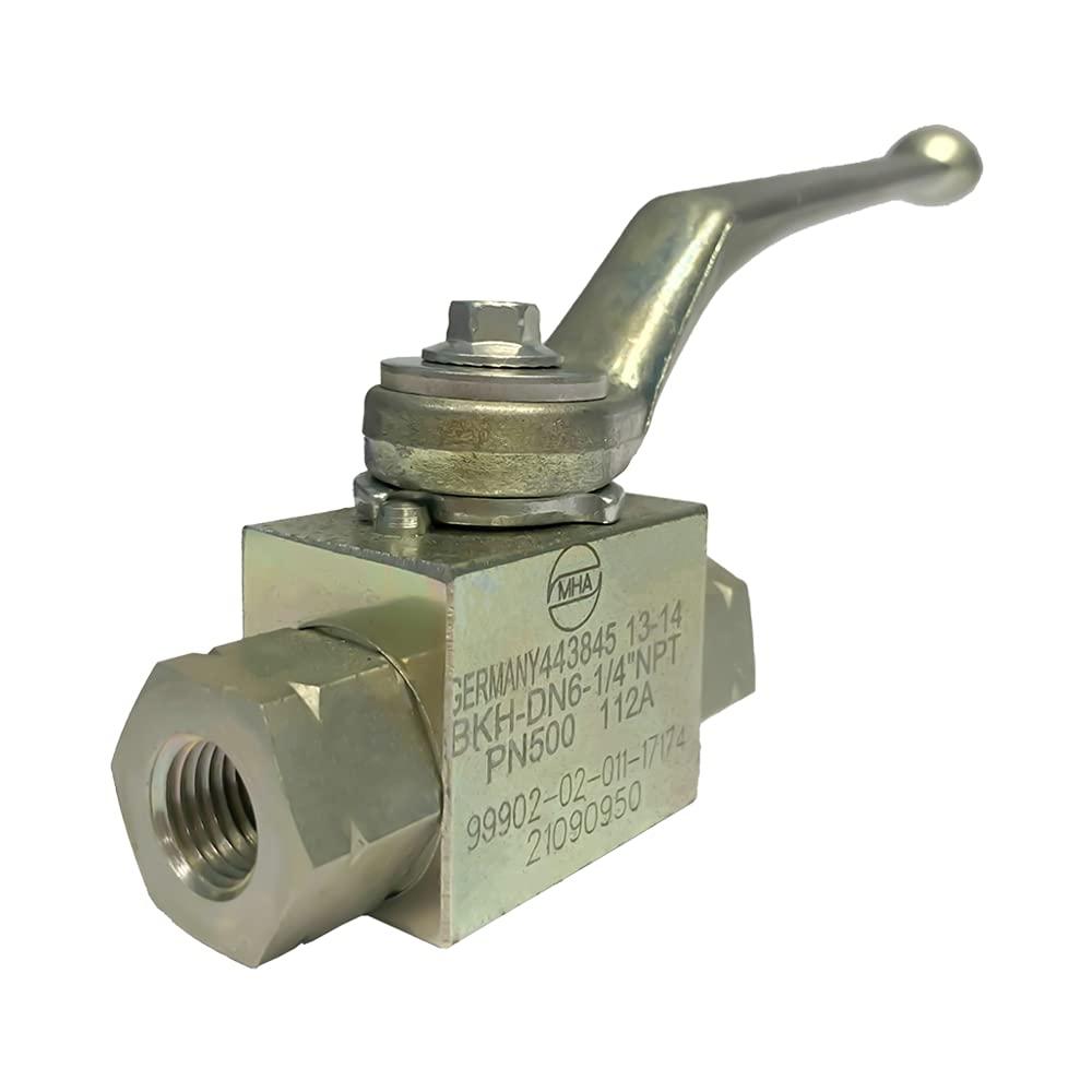 German Carbon Steel High Pressure Ball Valve, 1/4 NPT Female Threaded, up to 7000 PSI (500 Bar), BKH Type Hydraulic Flow Control Valve, 2 Port Shut-Off Valve