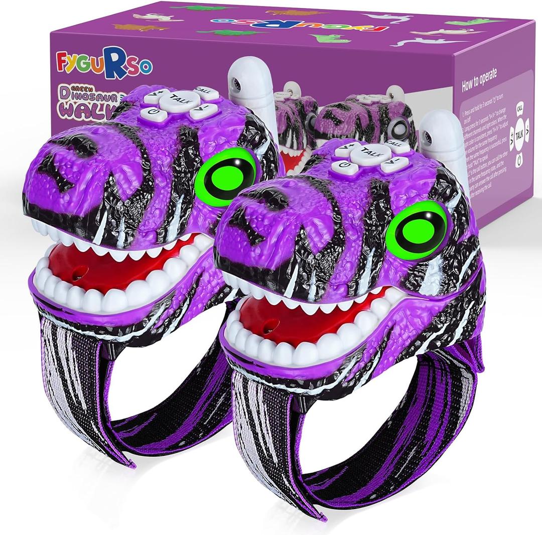 Walkie Talkies for Kids 2 Packs, Kids Toys for Boys Girls Aged 3 to 8 Years Old for Outdoor Adventure, Camping, Halloween, Christmas, Birthday Gifts (Purple, Dinosaur)