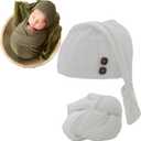 Newborn Photography Wrap Boy Girl Baby Photo Wraps Outfits Stretch Crochet Blanket Props (White)