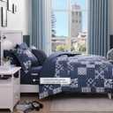 AMBERSPACE Twin XL Comforter Set Navy Blue, Plaid Bedding Set 5 Pieces for Boys Girls Teen, Classic Homestead-Style Comforter Set Bed in A Bag with Sheets, Pillowcase & Sham