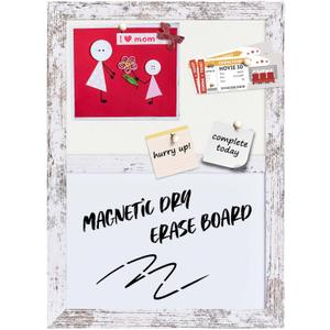 Bulletin Board Whiteboard White Felt Board Combo for Office School Kitchen Bedroom, White Wood Frame,10.2"*14.2",Whiteboard+WH-2636WH