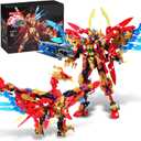 Fire Phoenix Mech Sets 2in1 Building BlocksTransforming Robot Building Kits with Vermilion Bird ModelChristmas Birthday Gift for Adults Kids Boys Ages 8-14531 Pieces (Vermilion Bird)