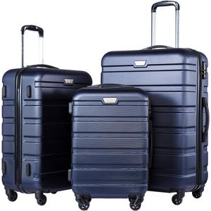 Coolife Luggage 3 Piece Set, Lightweight Durable Hardshell Suitcase set with 360 Spinner Wheels, TSA-approved Lock, Checked Family Travel Luggage sets, 20/24/28 Inch, Navy