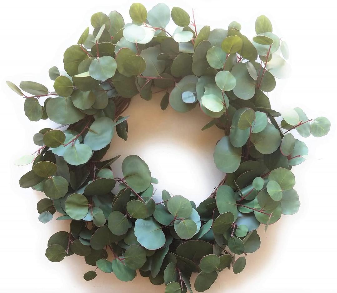 Eucalyptus Wreaths for Front Door 20", Handmade Green Leaves Wreath for Summer, Spring and All Seasons, Greenery Floral Wreath for Wall and Outside