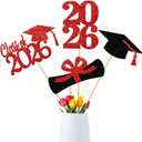 24Pcs Red 2025 Graduation Centerpieces Sticks, Graduation Party Centerpieces for Tables 2025 Red Class of 2025 Table Centerpieces Decorations