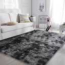 AIMECO Area Rugs for Living Room Bedroom, 4X6 Ft Shag Fluffy Rug Black Carpet ，Machine Washable Indoor Carpet for Kids Girls and Boys, Dorms, Nursery Rooms,Room Decor Aesthetic,Tie-Dyed Dark Grey
