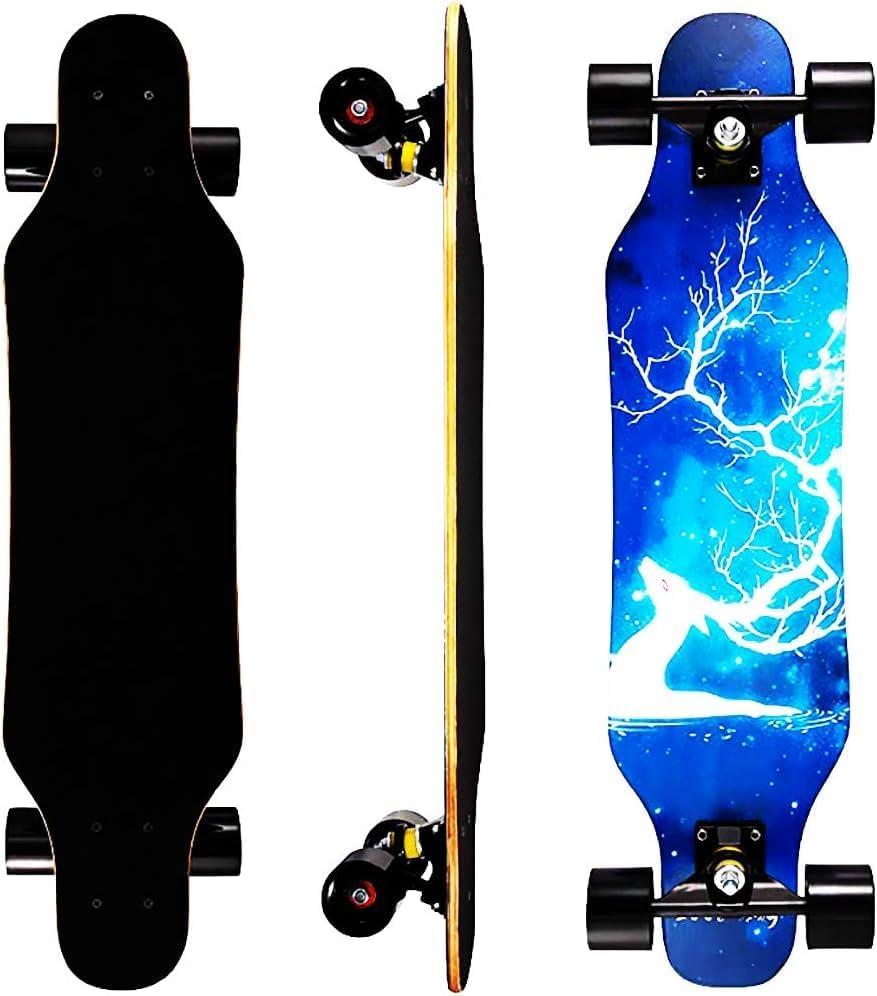 Mini Cruiser Longboard, 31 Inch Small Size Wide Wheel Skateboard, Beginner Stable & Easy-to-Control Skateboard, Suitable for Park & Street Riding, Unique Flame Pattern