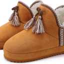 GPOS Womens House Knit Bootie Slippers Fuzzy Plush Lining Winter Ladies Warm Suede Fluff Slippers Lightweight Cozy Thick Memory Foam Comfortable Home Shoes Hard Bottom for Indoor Outdoor Size 5-11 (7, Khaki)