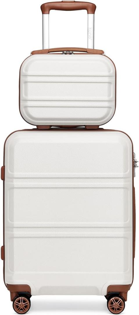 Kono Carry On Luggage Set Airline Approved Lightweight PC+ABS Carry On Suitcase with TSA Lock Spinner Wheels Durable Luggage Hardside White, 2-Piece Set