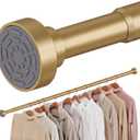 No Drilling Closet Rods for Hanging Clothes, Non Slip Tension Rod with Heavy Duty Clothes Hanging Rod, 17-69 Inches Adjustable Spring Closet Rod for Closet Wardrobe Bathroom Laundry RV, Golden