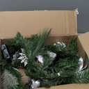6' Green Pine Needle Garland with Pinecones and Striped Christmas Ornaments, Unlit