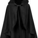 HOMELEX Hooded Renaissance Cloak for Men Women Adult Halloween Medieval Victorian Velvet Cape (Black)