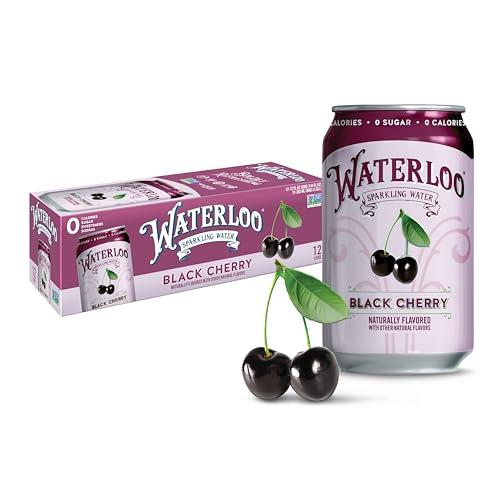 Waterloo Sparkling Water, Black Cherry Naturally Flavored, 12 Fl Oz Cans (Pack of 12) – Zero Calories and Zero Sugar or Sweeteners, BBD: 12/12/2026