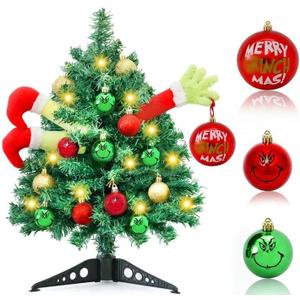 Small Christmas Tree Mini Christmas Tree with LED Lights Arms and Legs Tabletop Decoration Ornaments for Indoor Home Party Decor