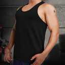 Men's Breathable Ribbed Knit Tank Tops Sleeveless Muscle Workout Gym Fitness Training Tees (Black, M)