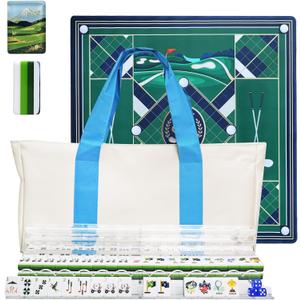 American Acrylic Mahjong Set with Golf Themed, 2 Carrying Bags, 4 Acrylic Racks with Pushers, Silent Mat & 3 Dice – Portable American Mahjong Game Set for Adults, Family Game Night & Travel