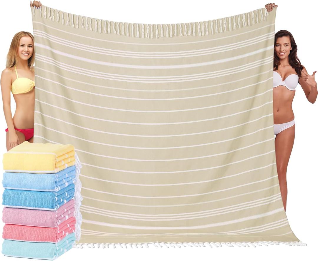 Giant Turkish Beach Towel Blanket 85x75 Cotton XXL Extra Large Oversided Bath Pool Blankets XL Huge Bed Sand Free Throw Towels Picnic Outdoor Big Quilt Necessities Cloud Gifts for Adult Beige (XXL(8575 in,215190 cm))