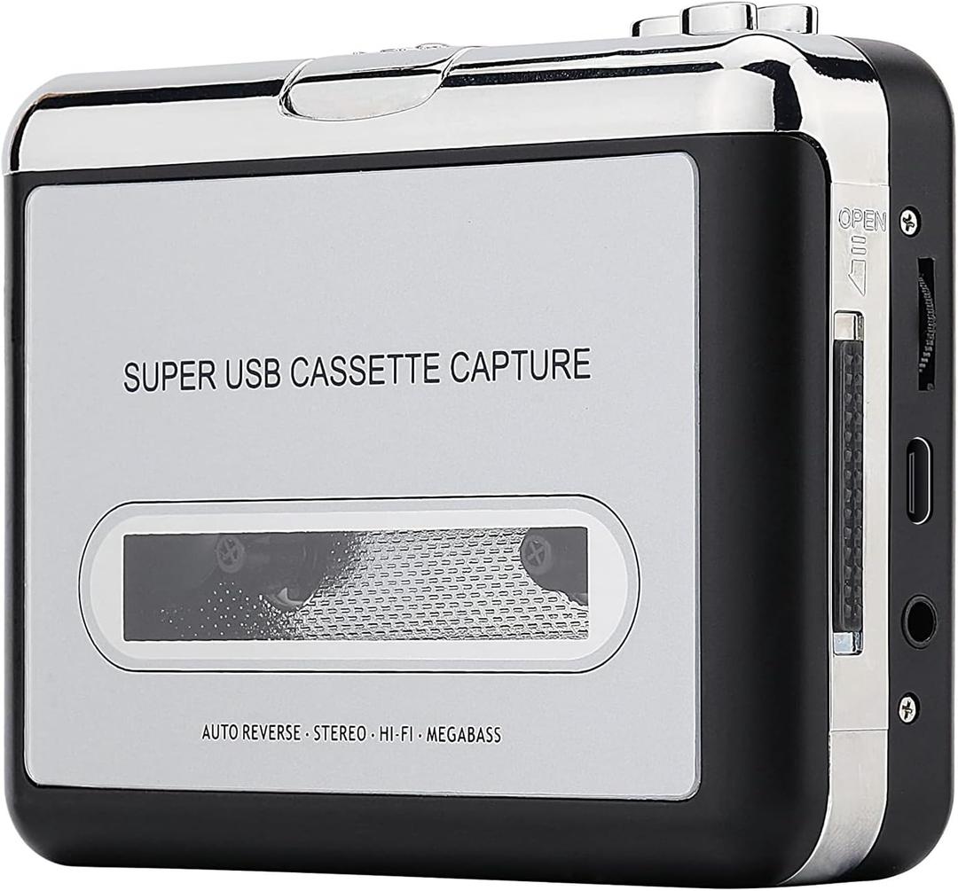 Reshow Cassette Tape Player – Portable Tape Player Audio Cassette to Digital Converter, Compatible with Laptops and Personal Computers Convert Cassette Tape Recorder to iPod Format (Silver)