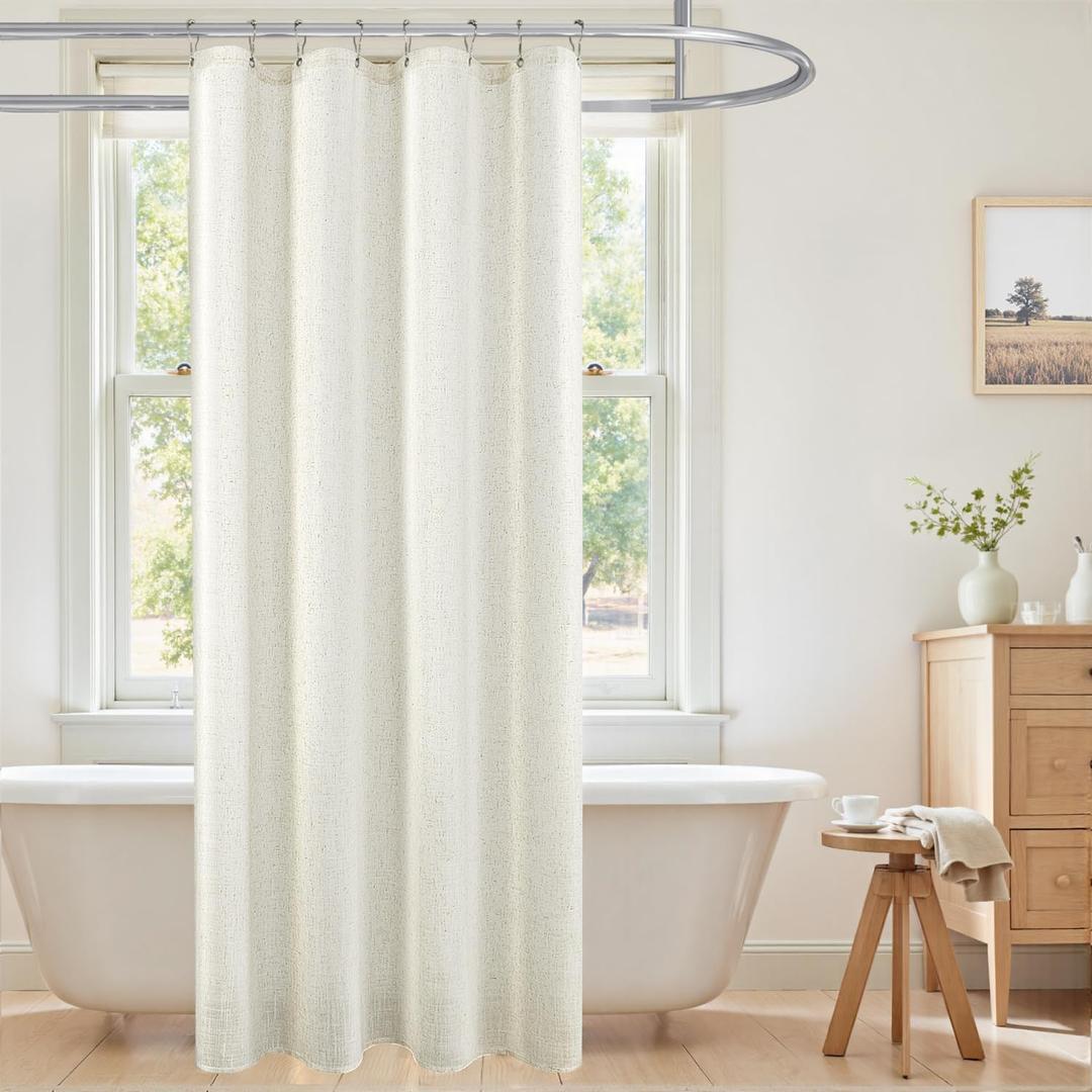 2 Pack OUFALL Natural 54x78 Inch Length Waterproof Linen Fabric Shower Curtain