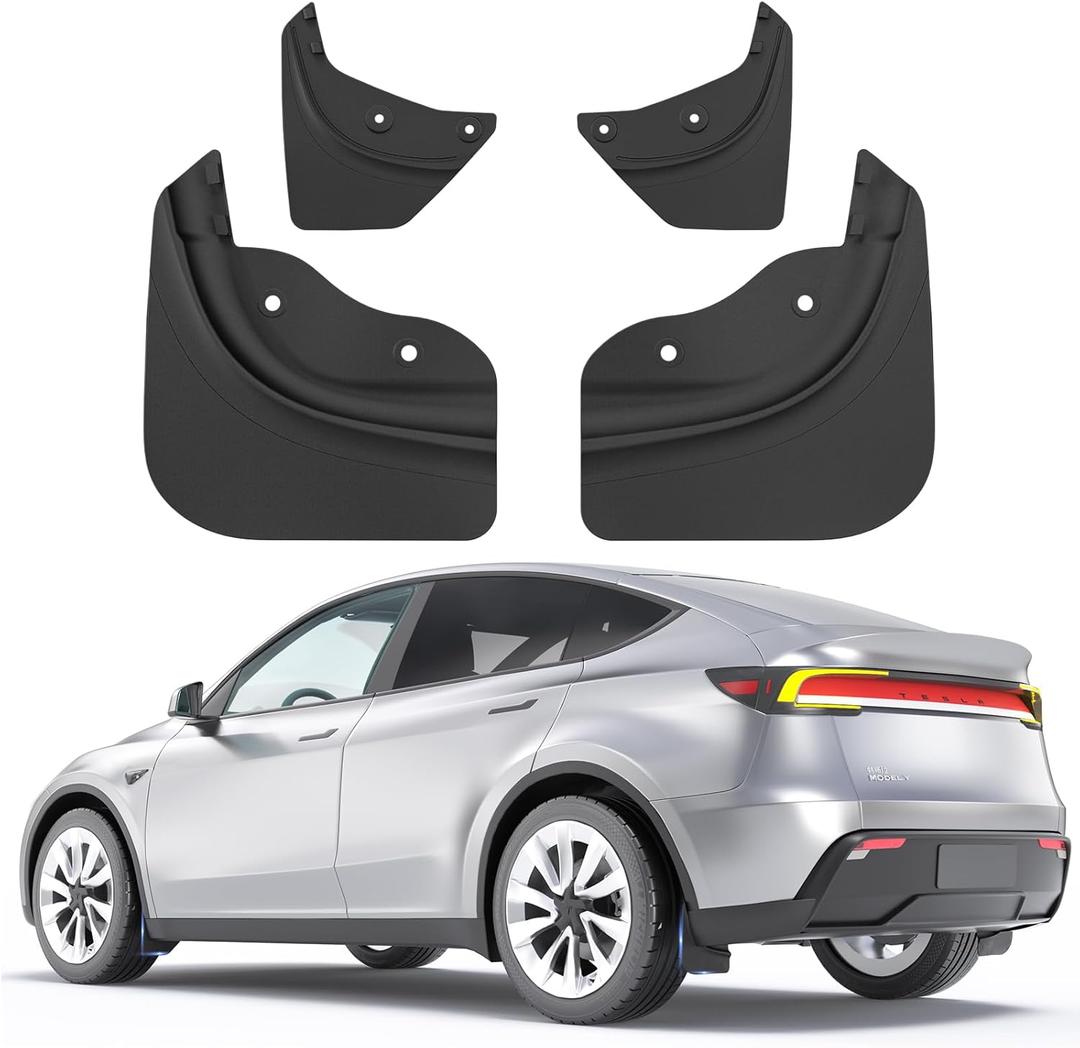 2026 Tesla Model Y Juniper Mud Flaps (4-Pack) - Thickened TPE Splash Guards Accessories for 2025-2026, No Drill Installation with Tools Included | All-Weather Protection