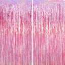 Voircoloria 2 Pack Laser Pink Tinsel Foil Fringe Curtains, Mothers Day Pink Decorations, Metallic Tinsel Party Streamers Backdrop for Birthday Bachelorette Graduation Wedding Party Decorations