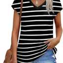 SAMPEEL Womens Summer Tops 2025 Cap Sleeve Trendy V Neck Loose Fit T Shirts, Size: L