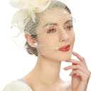 Cizoe Fascinator Hats for Women Tea Party Headband Kentucky Derby Wedding Flower Mesh Veil Fascinator (White)