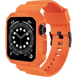 OROBAY Rugged Band Compatible with Apple Watch Band 45mm/44mm/42mm with Case, Shockproof Strap for iWatch SE3 SE2 SE Series 9/8/7/6/5/4/3/2/1 with Bumper Case Cover Men Women, Orange
