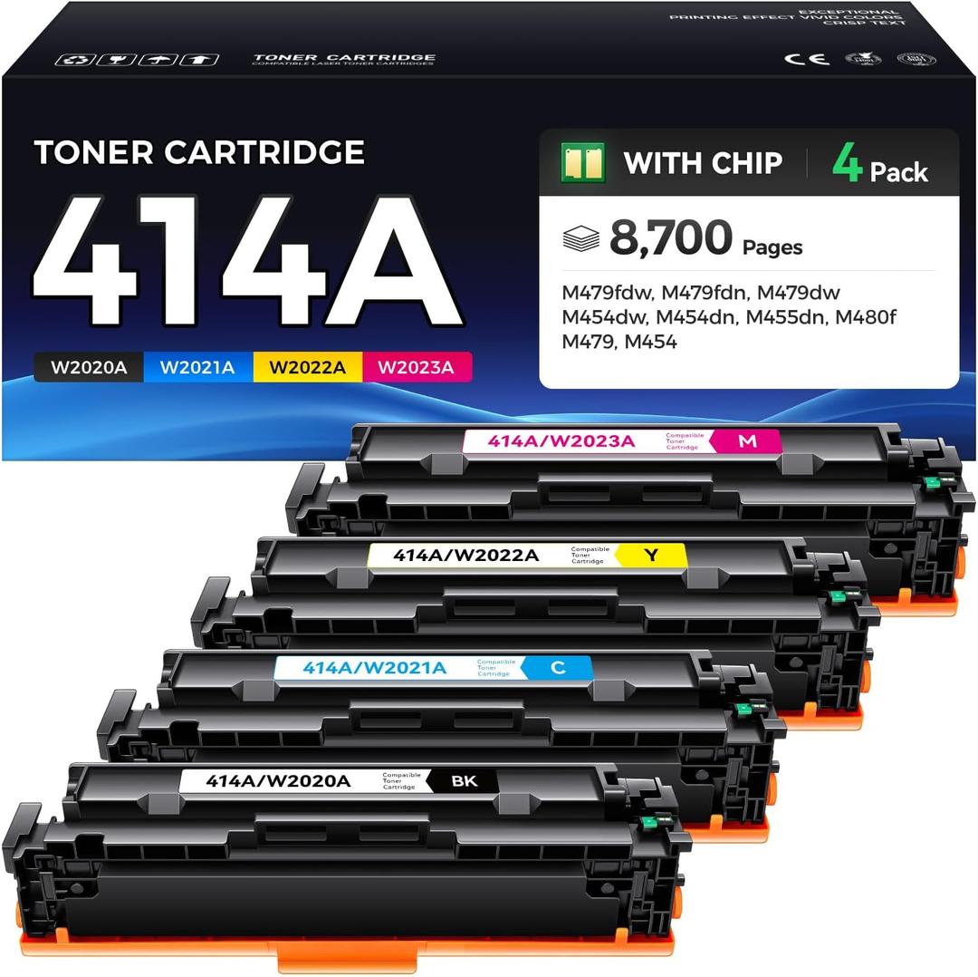 414A Toner Cartridge Set 4-Pack Printer Replacement for HP 414A W2020A W2021A W2022A W2023A Compatible for HP Color Laserjet Pro MFP M479fdw M479fnw M479dw M454dw M454dn M454nw Enterprise M480f M455dn