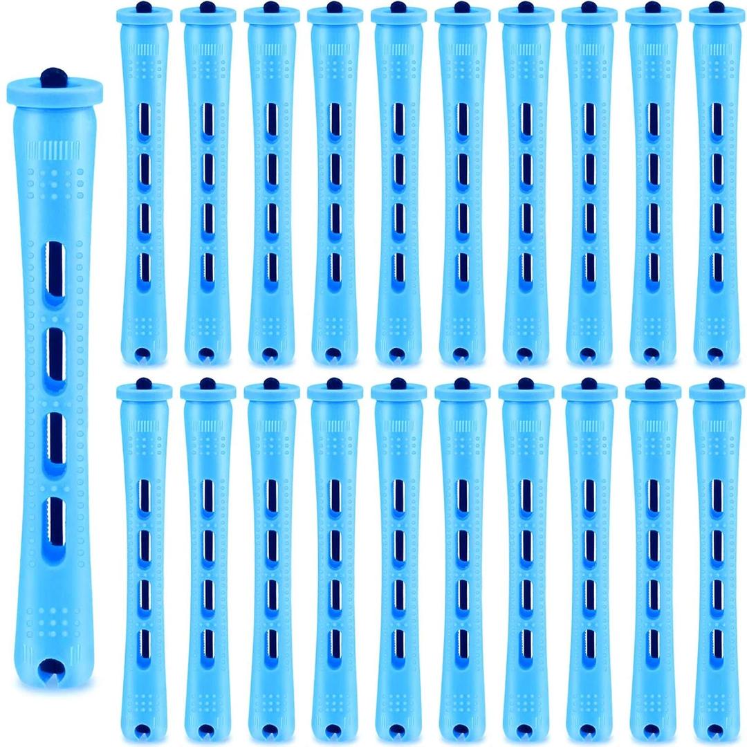 WILLBOND 60 Pcs Perm Rods for Long Hair Plastic Curl Rods Cold Wave Irons Curling Roller for Hair Styling Hairdressing Tools(0.35 Inch,Blue) (0.35 Inch (Pack of 60))