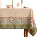 patdrea Designer Vintage Linen Rectangle Table Cloth,Floral Leaves Pattern Anti-Wrinkle Green Tablecloth,Decor Table Cover for Kitchen Dining Christmas,Party,Thanksgiving,63"x87"-Cecilia D