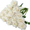 15pcs Ivory Roses Artificial Flowers Silk Fake Flowers Realistic White Roses Bouquet Long Stem for Wedding Home Party Birthday Decoration