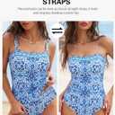 ZAFUL Women's Tummy Control Tankini Swimsuits Floral Print Two Piece High Waisted Bathing Suits Full Coverage Bikini Bottoms (Blue, L)