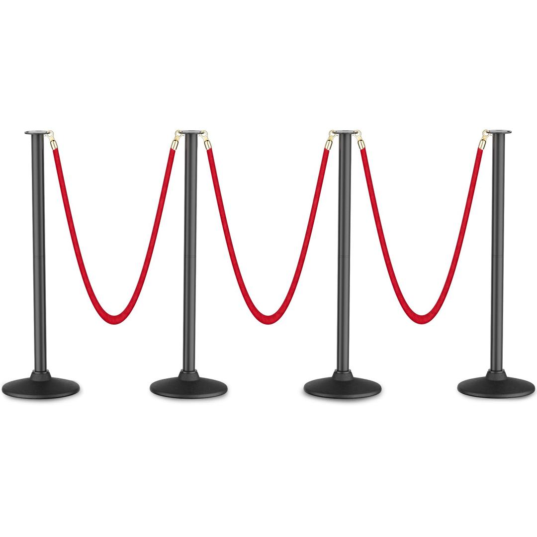 RoadHero Plastic Stanchion Post, Red Carpet Ropes and Poles with Weighted Base, Velvet Rope Barrier for Crowd Control, Party and Movie Theater, 4 PCS (34.8 Inch)