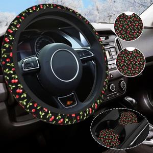Cherry Steering Wheel Cover Universal 14.5-15 Inch Non-Slip Cherry Car Accessories for Women Men