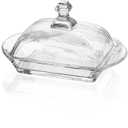 Clear Glass Butter Dish with Lid, 6.5"Covered Crystal Butter Dish with Cover Handle, Crystal Glass ButterTray for Countertop
