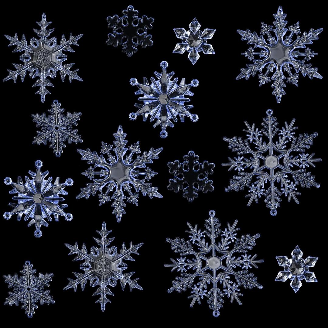 Geosar 54 Pieces 7 Types Acrylic Snowflake Decorations Snowflake Crystal Ornaments for Christmas Tree Party Hanging(Blue)