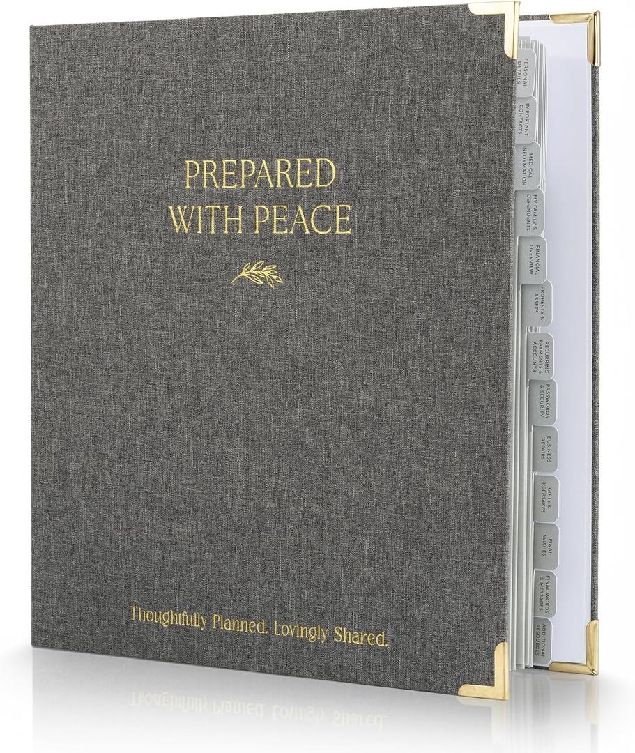 Thoughtful End-of-Life Planner Binder - Complete & Easy-to-Use Organizer for Peaceful Preparation, Final Wishes, Estate & Death Planning - All Your Essential Emergency Documents in One Place (Gray)