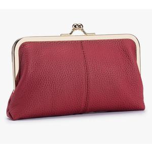Vintage Kiss Lock Genuine Leather Wallet for Women Multi Card Slots Travel Clutch Purse (Wine Red)