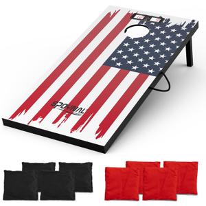 SPOYNAL Electronic Cornhole Board Set 4 x 2 FT, Wooden Corn Hole Game with Built-in Score Display, Portable Yard Games Set with 8 Bean Bags for Backyard, Tailgate, Lawn and Outdoor Gatherings