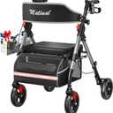 Walkers for Seniors, Rollator Walker with Seat, Walkers for Seniors with seat, 350 lb Capacity,with 8'' Big Wheels, Rolling Walker (Silver)