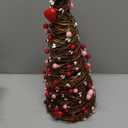 CRCZK Valentines Day Rattan Table Tree Decor with Lights Valentines Day Decorations 2Pack Lighted Tree with Red Heart&Berries Pink Table Centerpieces Valentine's Day Decorations Indoor Party Gifts