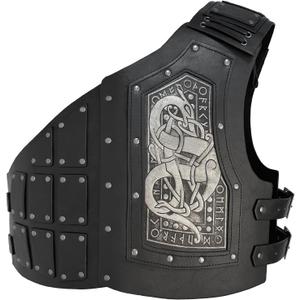 HiiFeuer Viking Embossed Dragon Faux Leather Chest Armor, Medieval Vintage Mercenary Adjustable Vest Armour Knight Body Armor