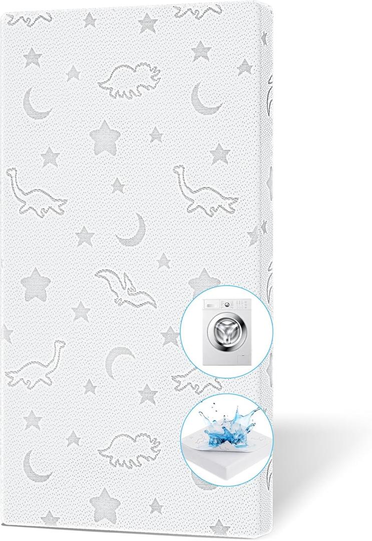 2" x 27.5" x 52" Crib Mattress Topper, High Density Foam Toddler Mattress Topper with Waterproof Cover Fits Standard Size Cribs