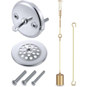 Enhon Universal Bath Tub Drain Linkage Assembly with Trip Lever and Strainer Done Cove, Bathtub Drain Kit, Fit for Trip Lever Bath Tub Waste and Overflow Drain, Chrome