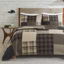 Woolrich Winter Hills Reversible Quilt Set - Cottage Styling Reversed to Solid Color, All Season Lightweight Coverlet, Cozy Bedding Layer, Matching Shams, Oversized King/Cal King, Plaid Tan 3 Piece
